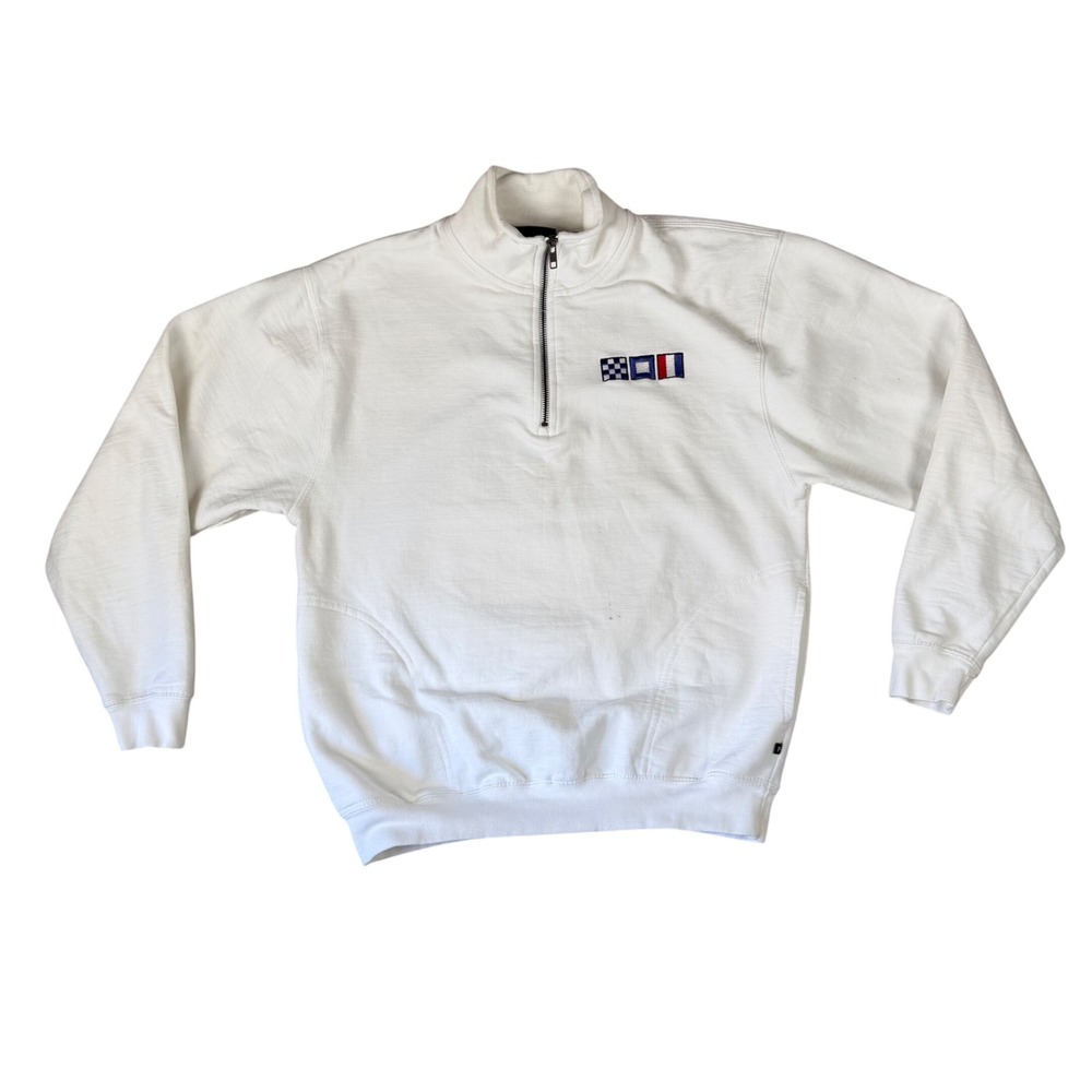 Pennant Sportswear Mens Small White Quarter Zip Newport Nautical Flag Pullover